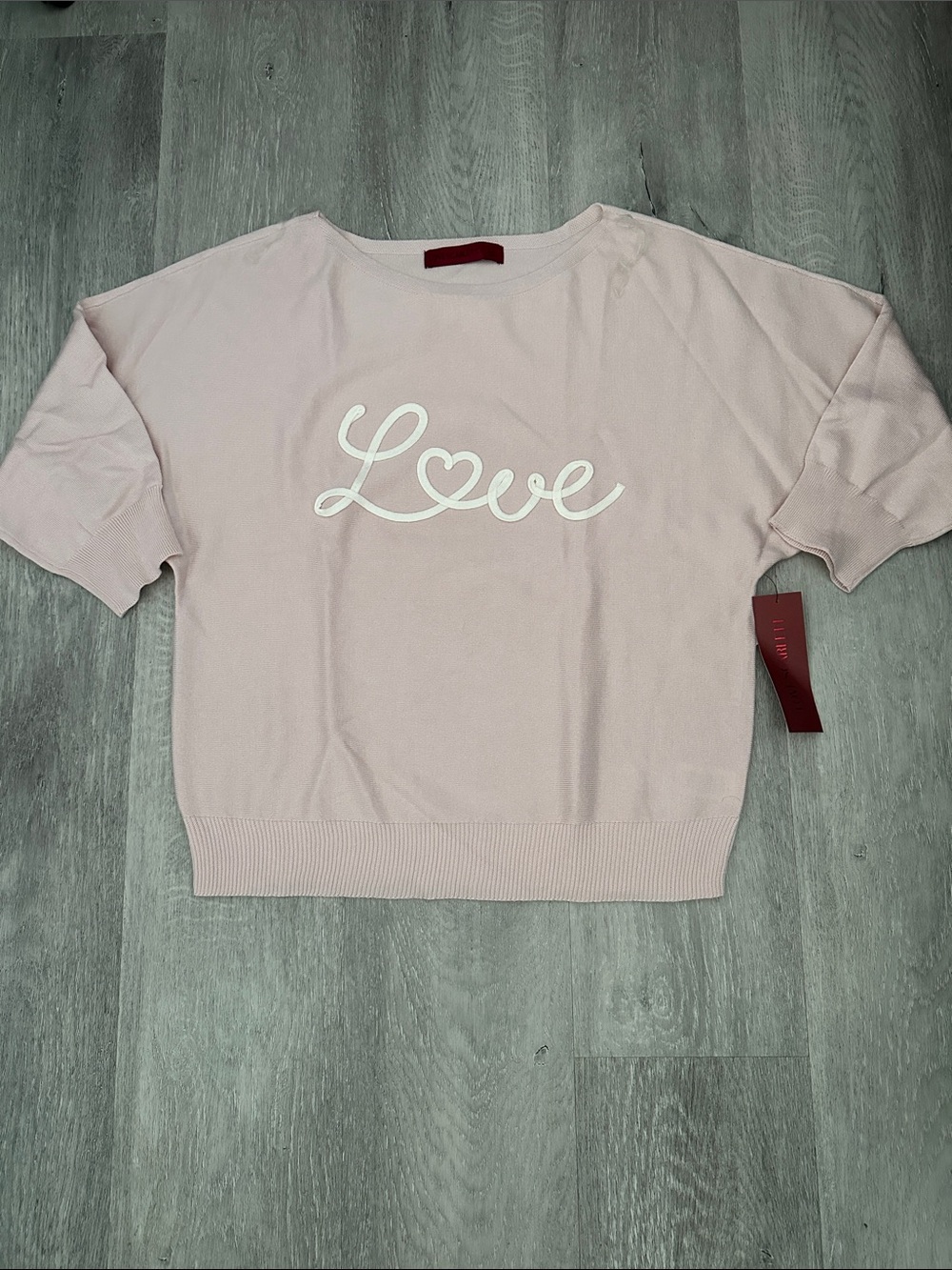 Love Scarlett Light Pink 'Love' Knit Short Sleeve Top size Large NWT